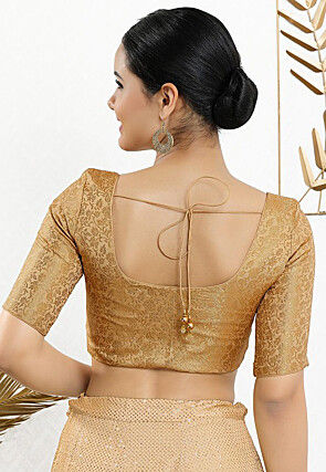 Woven Art Silk Jacquard Blouse in Beige