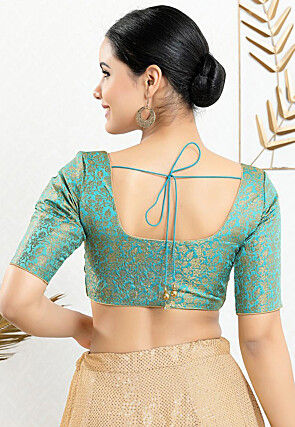 Woven Art Silk Jacquard Blouse in Light Blue