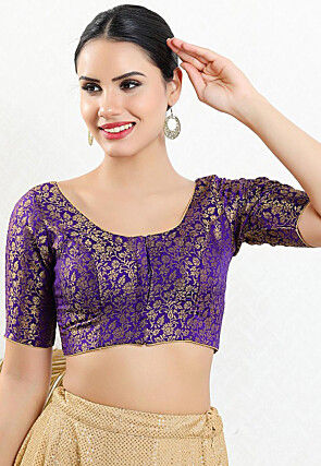Woven Art Silk Jacquard Blouse in Purple