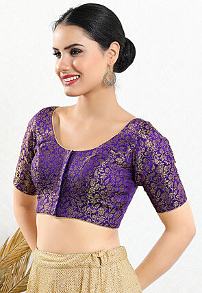 Woven Art Silk Jacquard Blouse in Purple
