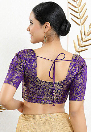Woven Art Silk Jacquard Blouse in Purple
