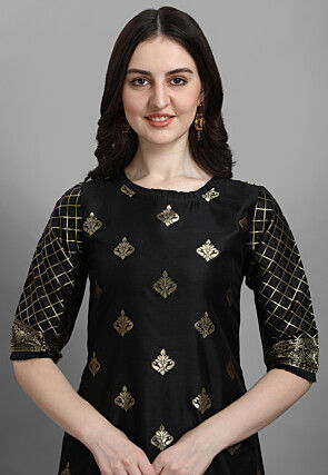 Woven Art Silk Jacquard Pakistani Suit in Black