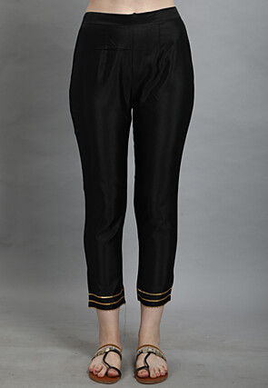 Woven Art Silk Jacquard Pakistani Suit in Black