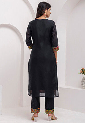 Woven Art Silk Jacquard Pakistani Suit in Black