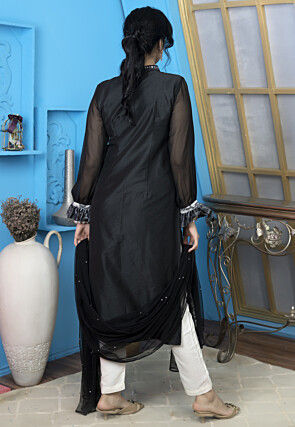 Woven Art Silk Jacquard Pakistani Suit in Black