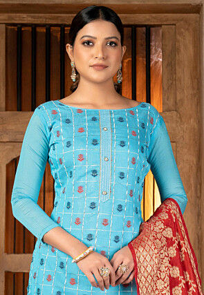 Woven Art Silk Jacquard Pakistani Suit in Blue