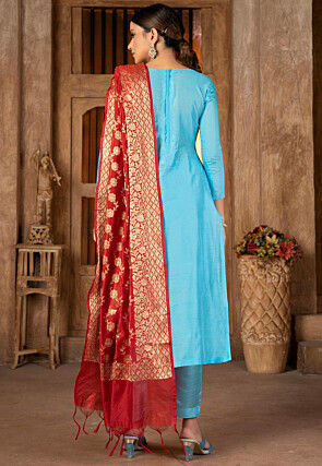 Woven Art Silk Jacquard Pakistani Suit in Blue