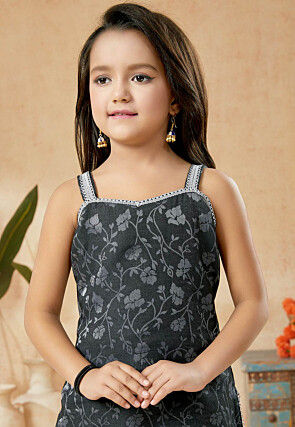 Woven Art Silk Jacquard Pakistani Suit in Charcoal