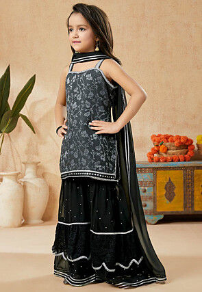 Woven Art Silk Jacquard Pakistani Suit in Charcoal