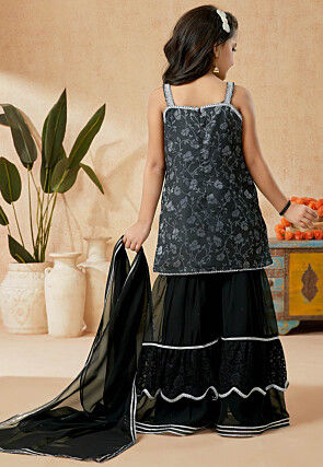 Woven Art Silk Jacquard Pakistani Suit in Charcoal