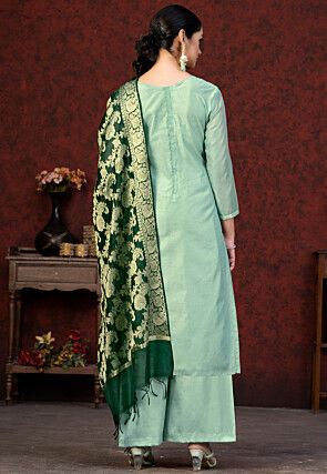 Woven Art Silk Jacquard Pakistani Suit in Dusty Green