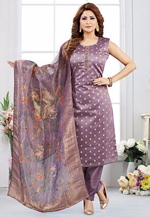 Woven Art Silk Jacquard Pakistani Suit in Dusty Purple