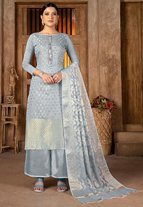 Grey - Jacquard - Salwar Kameez: Buy Designer Indian Suits for Women Online  | Utsav Fashion