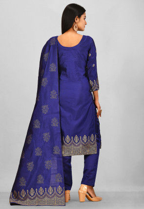 Woven Art Silk Jacquard Pakistani Suit in Indigo Blue