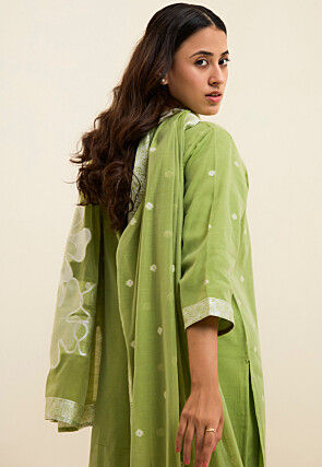 Woven Art Silk Jacquard Pakistani Suit in Light Green