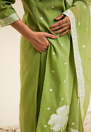 Woven Art Silk Jacquard Pakistani Suit in Light Green
