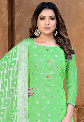 Woven Art Silk Jacquard Pakistani Suit in Light Green