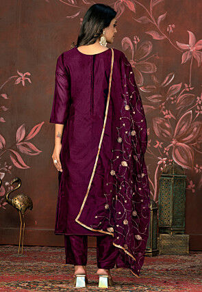 Woven Art Silk Jacquard Pakistani Suit in Maroon
