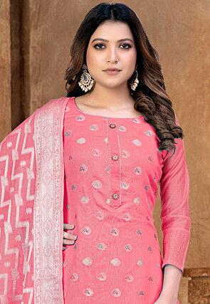 Woven Art Silk Jacquard Pakistani Suit in Peach