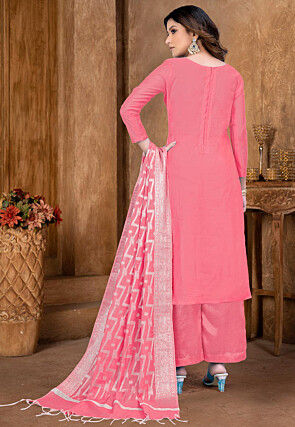 Woven Art Silk Jacquard Pakistani Suit in Peach