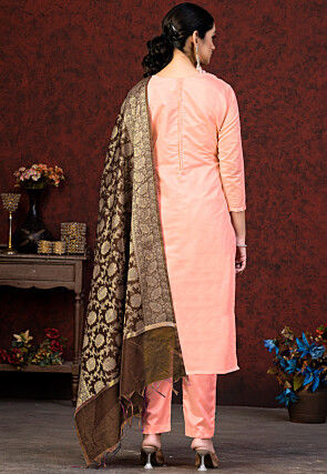 Woven Art Silk Jacquard Pakistani Suit in Peach