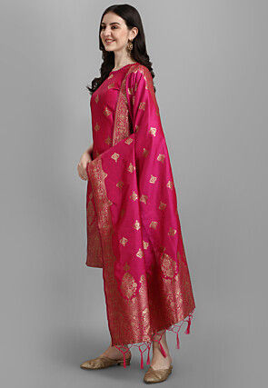 Woven Art Silk Jacquard Pakistani Suit in Pink