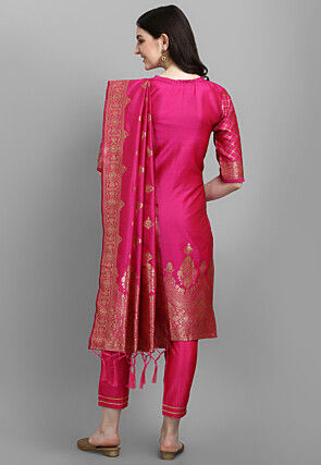 Woven Art Silk Jacquard Pakistani Suit in Pink