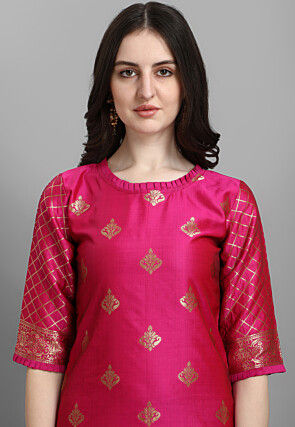 Woven Art Silk Jacquard Pakistani Suit in Pink