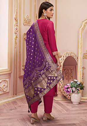 Woven Art Silk Jacquard Pakistani Suit in Pink