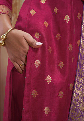 Woven Art Silk Jacquard Pakistani Suit in Pink