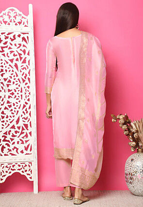Woven Art Silk Jacquard Pakistani Suit in Pink
