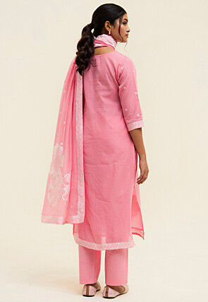 Woven Art Silk Jacquard Pakistani Suit in Pink