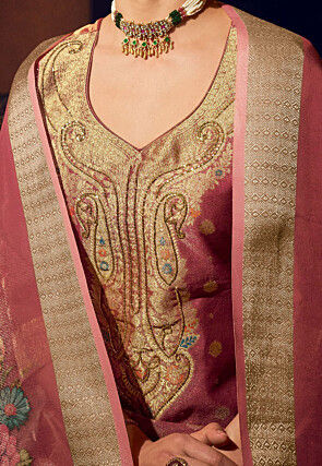 Woven Art Silk Jacquard Pakistani Suit in Pink