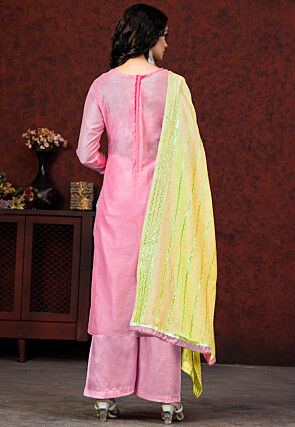 Woven Art Silk Jacquard Pakistani Suit in Pink