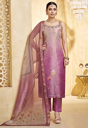 Woven Art Silk Jacquard Pakistani Suit in Purple Ombre