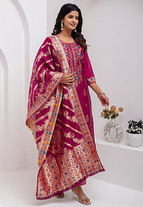 Woven Art Silk Jacquard Pakistani Suit in Purple