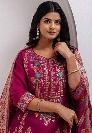 Woven Art Silk Jacquard Pakistani Suit in Purple