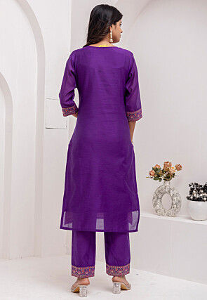Woven Art Silk Jacquard Pakistani Suit in Purple