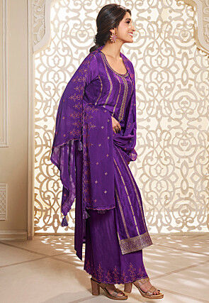 Woven Art Silk Jacquard Pakistani Suit in Purple