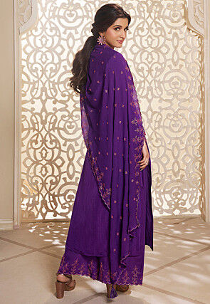 Woven Art Silk Jacquard Pakistani Suit in Purple