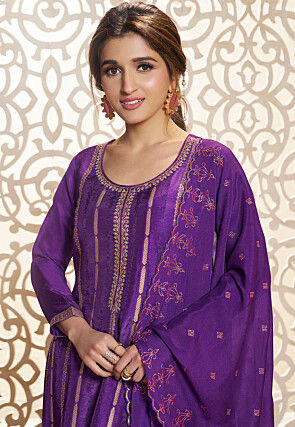Woven Art Silk Jacquard Pakistani Suit in Purple