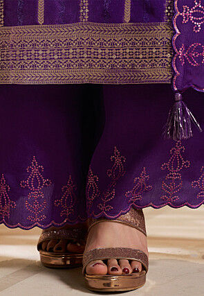 Woven Art Silk Jacquard Pakistani Suit in Purple
