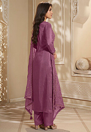 Woven Art Silk Jacquard Pakistani Suit in Purple