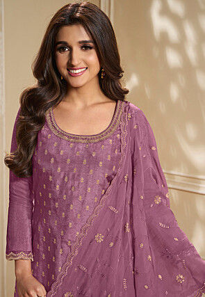 Woven Art Silk Jacquard Pakistani Suit in Purple