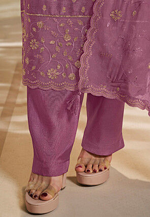 Woven Art Silk Jacquard Pakistani Suit in Purple