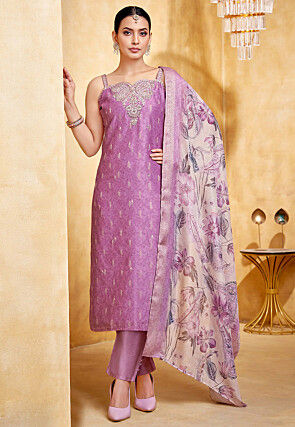 Woven Art Silk Jacquard Pakistani Suit in Purple