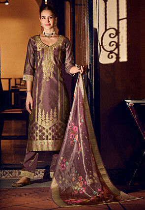 Woven Art Silk Jacquard Pakistani Suit in Purple