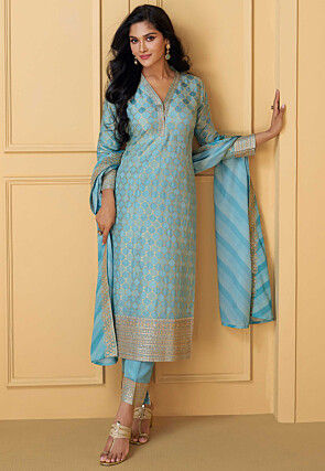 Woven Art Silk Jacquard Pakistani Suit in Sky Blue