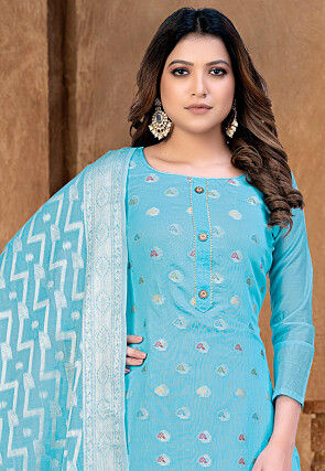 Woven Art Silk Jacquard Pakistani Suit in Sky Blue
