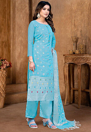 Woven Art Silk Jacquard Pakistani Suit in Sky Blue
